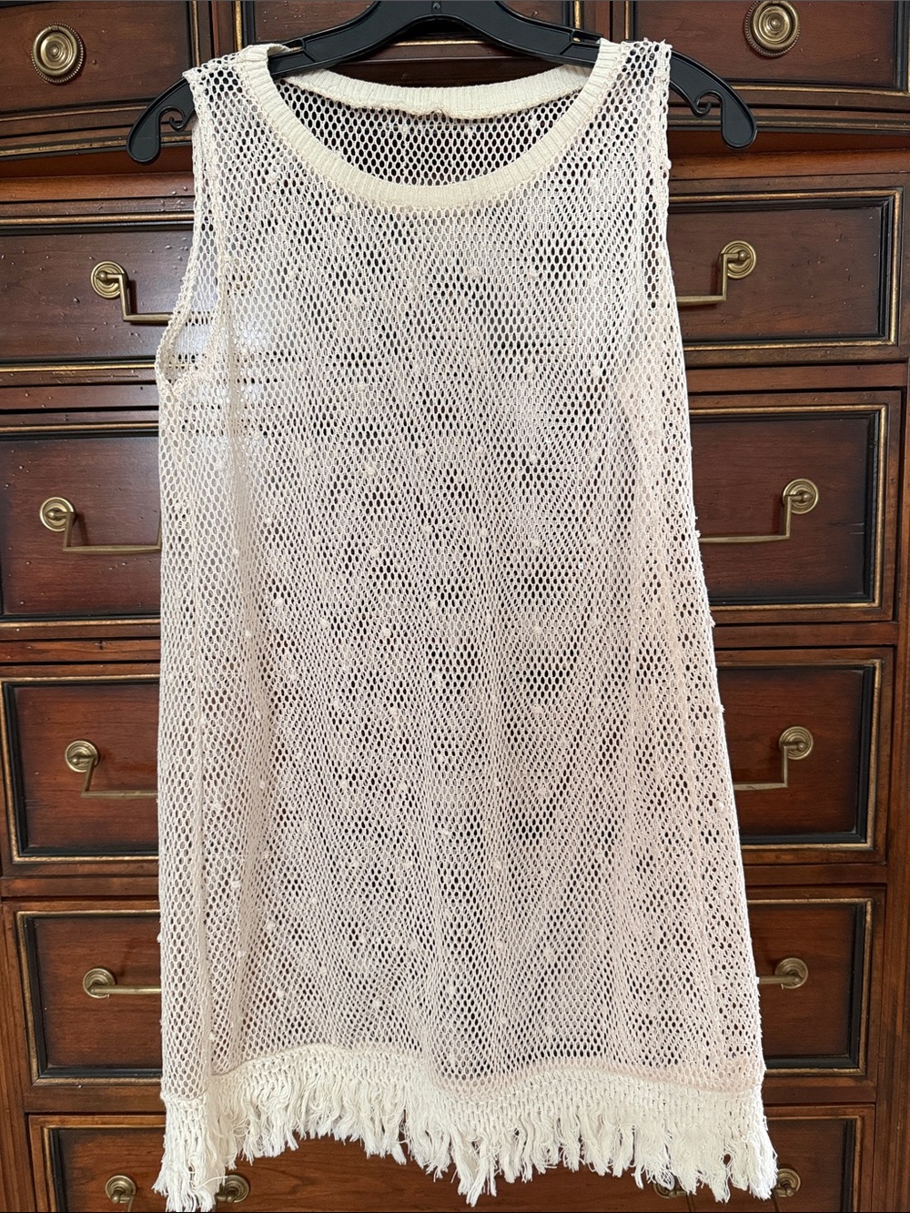 Sheer Crochet Fringe Tank Top - Cream